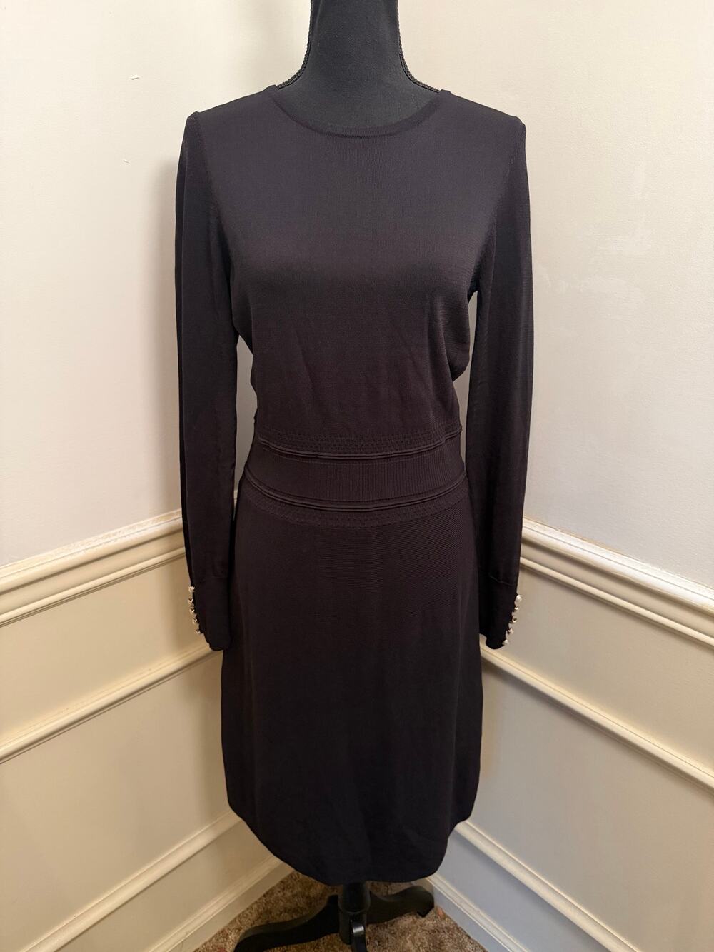 Nicole Miller New York NWOT Black Knit Midi Dress Rayon Blend LBD Career Wear